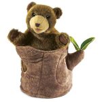 Folkmanis Bear in Tree Stump Hand Puppet. Brown